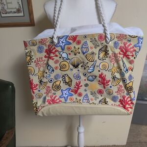 Colorful Seashell Print Beach Pool Tote Zipper Large Size